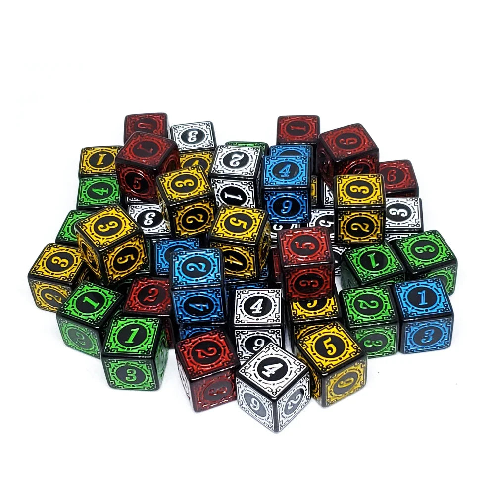 10Pcs/Set 16mm D6 Dice Square Edged Corner Numbers 6 Sided Dices Acrylic Playing Table Board Games Bar Pub Club Party DND