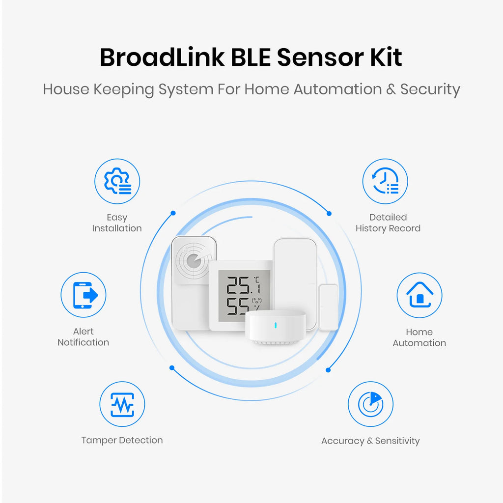 BroadLink BLE Smart Sensor Kit - Radar Motion Sensor, Door Sensor, Temperature and Humidity Sensor for Smart Home