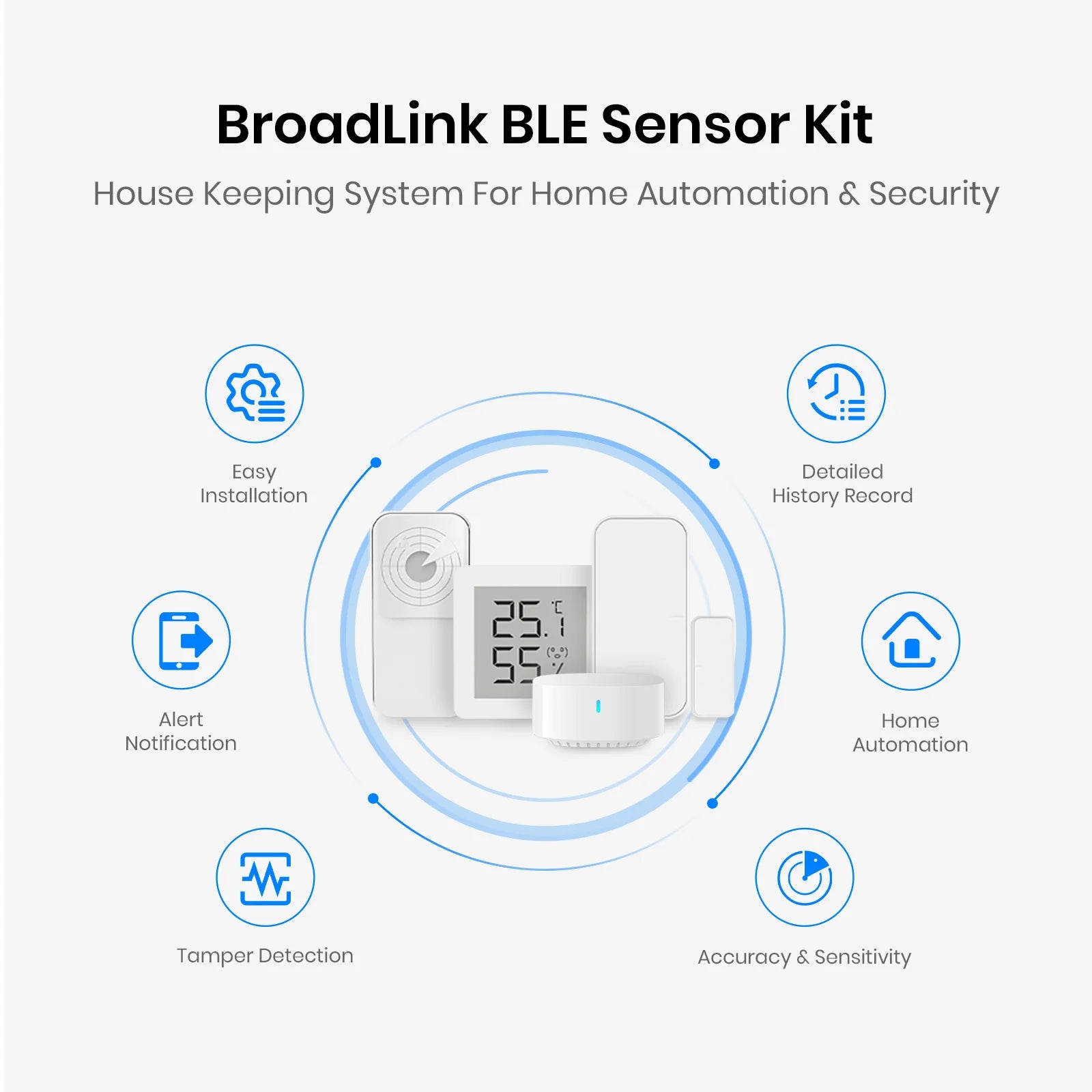 BroadLink BLE Smart Sensor Kit - Radar Motion Sensor, Door Sensor, Temperature and Humidity Sensor for Smart Home