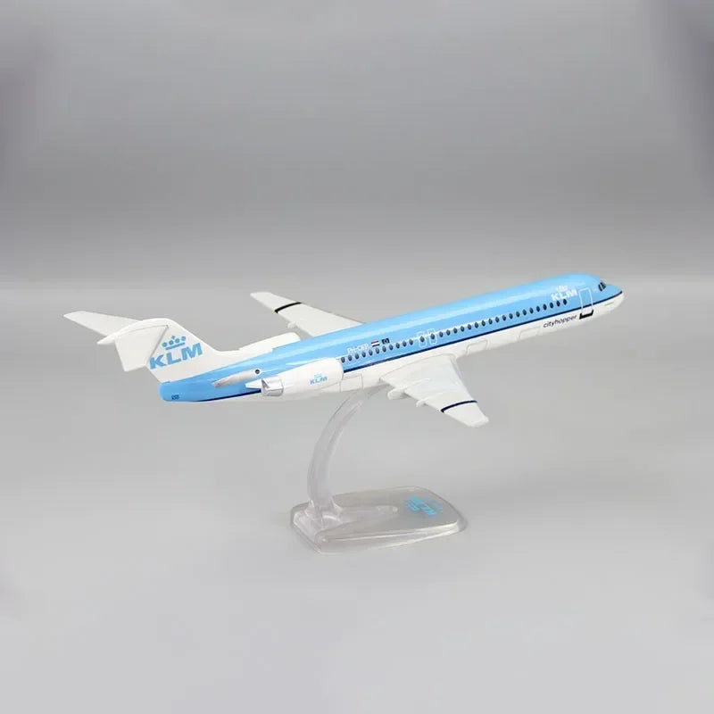 1:100 Scale KLM Fokker FK-100 Airlines ABS Plastic Airplane Model Toy Aircraft Plane Model Collection Display Decoration Gifts