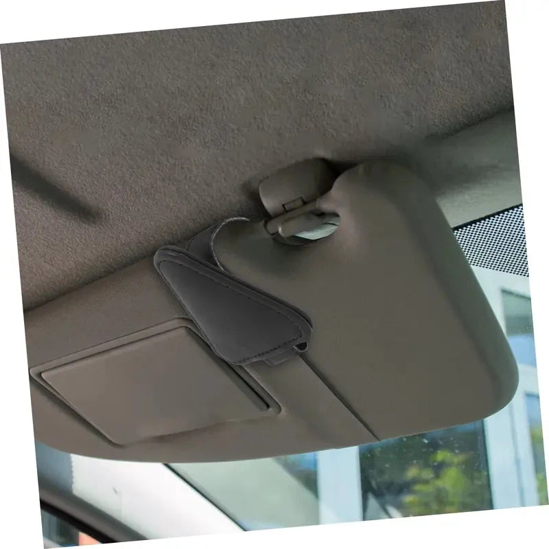 Universal leather car sunshade frame elastic clamp design for vehicle sunglasses storage