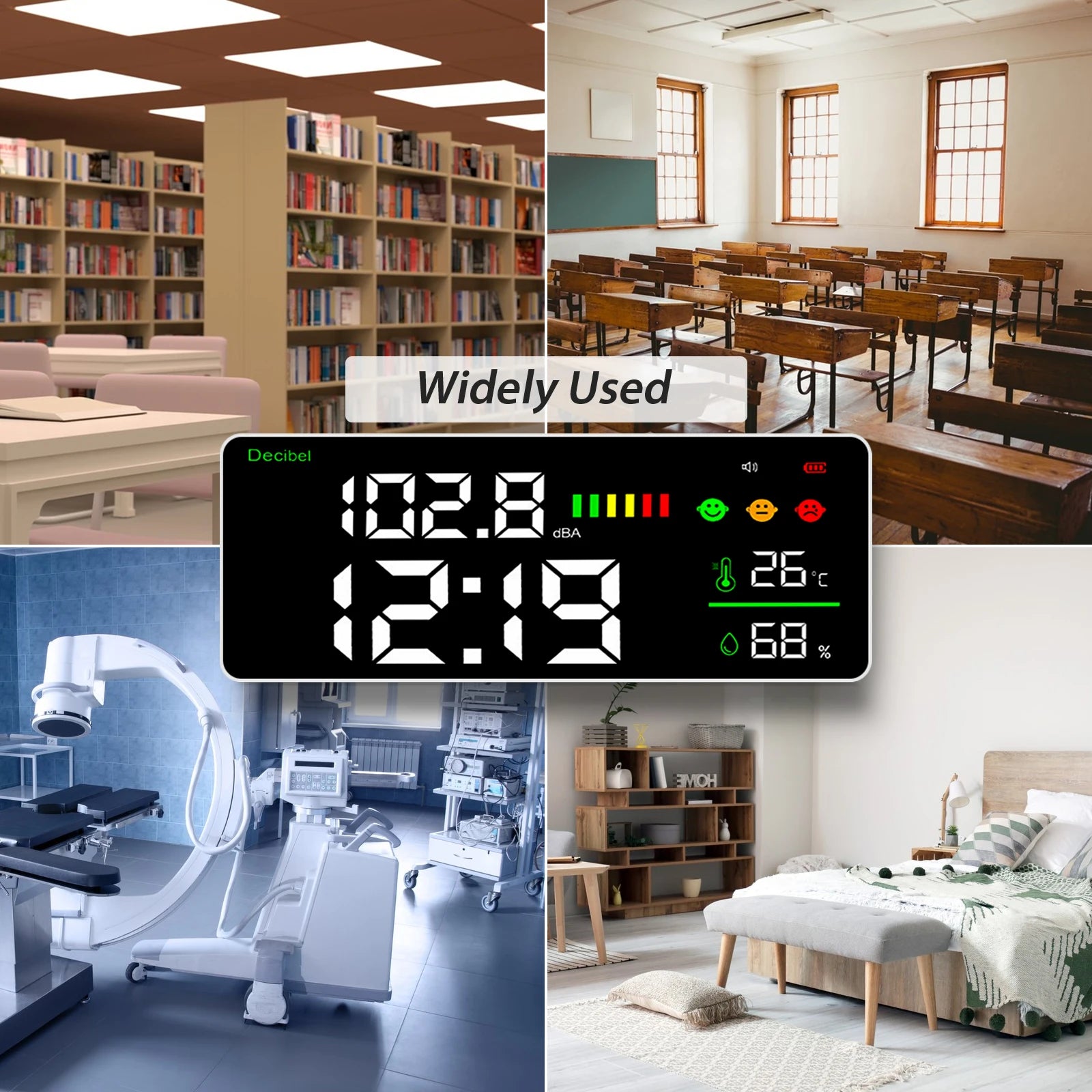 Noise dB Meter 30 - 130dB Range Precise Decibel Meter Temperature Humidity  Monitor, Large LED Screen  Adjustable Brightness