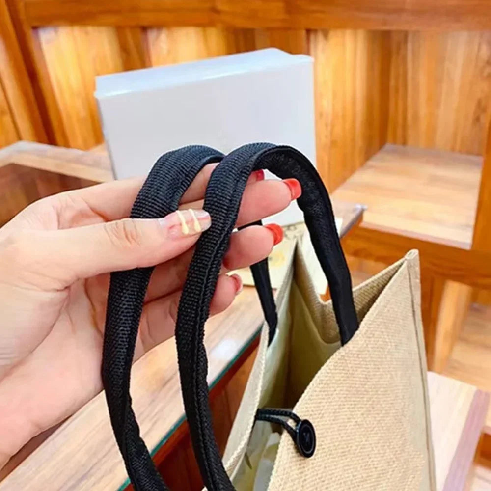 Flax Bag Fastener Handbag Organizer Storage Jute Tote Bags Imitation Cotton Women Valise Portable Floral Letter Printing Series