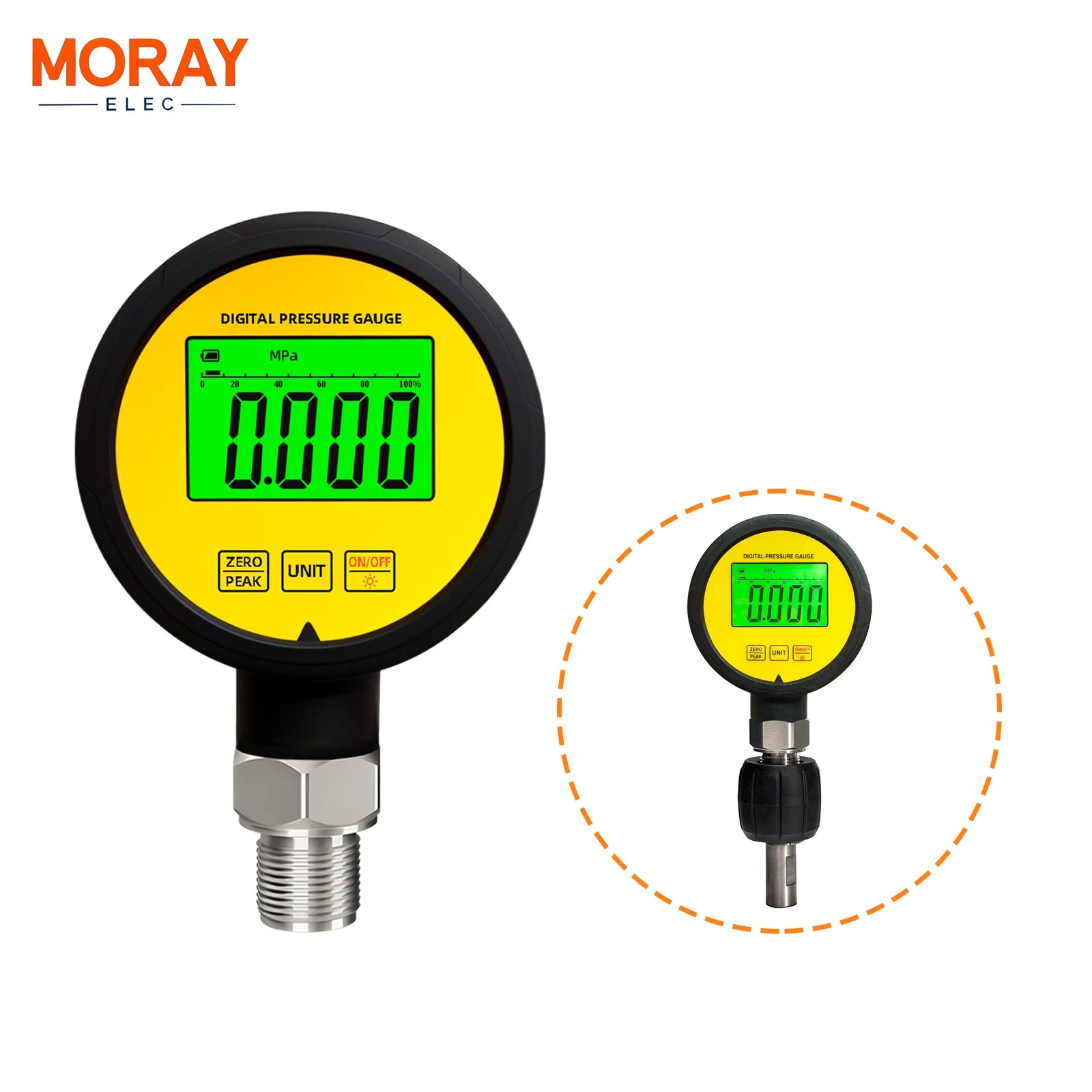 Moray ME260P  LCD Accuracy  Rubber Protector Waterproof 1%FS Stainless Steel Digital Pressure Gauge Gas Differential Manometer