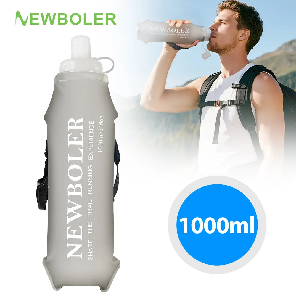 NEWBOLER 800/1000ml TPU Soft Water Bottle Ultra Lightweight Foldable Wristband Fixed Anti Slip Outdoor Running Soft Water Bottle