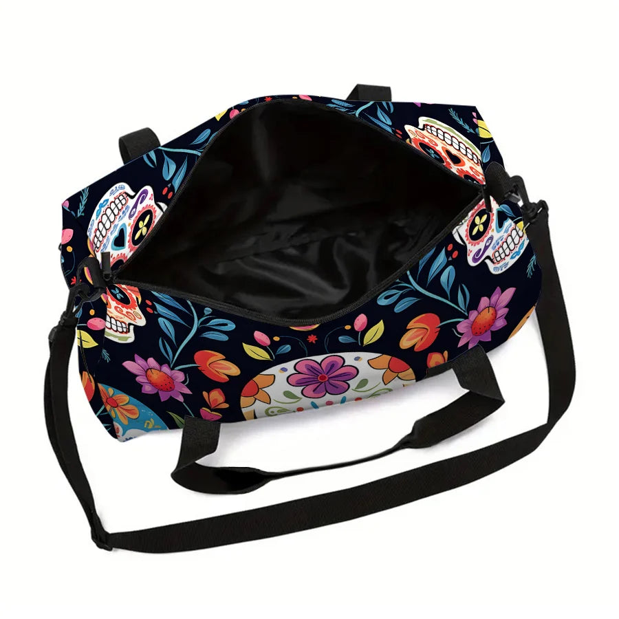 Colorful Skull Large Capacity Travel Duffels Bag for Boy/Girl Children Best Gift 2D Flat Cartoon Leisure Fitness Bag