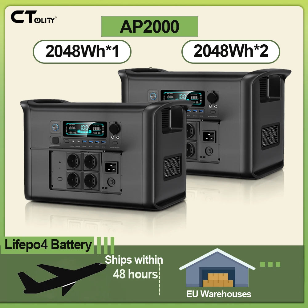 CTOLITY 2400W 1800W Lifepo4 Battery Outdoor Energy Storage Power Supply Portable Mobile Power Station Solar Generator RV
