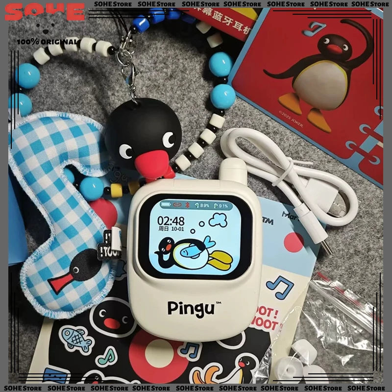 New Pingu Bluetooth Screen Headphones Custom Screen Dual Modes for Gaming and Music Bluetooth 6.0 Cute Phone Shape