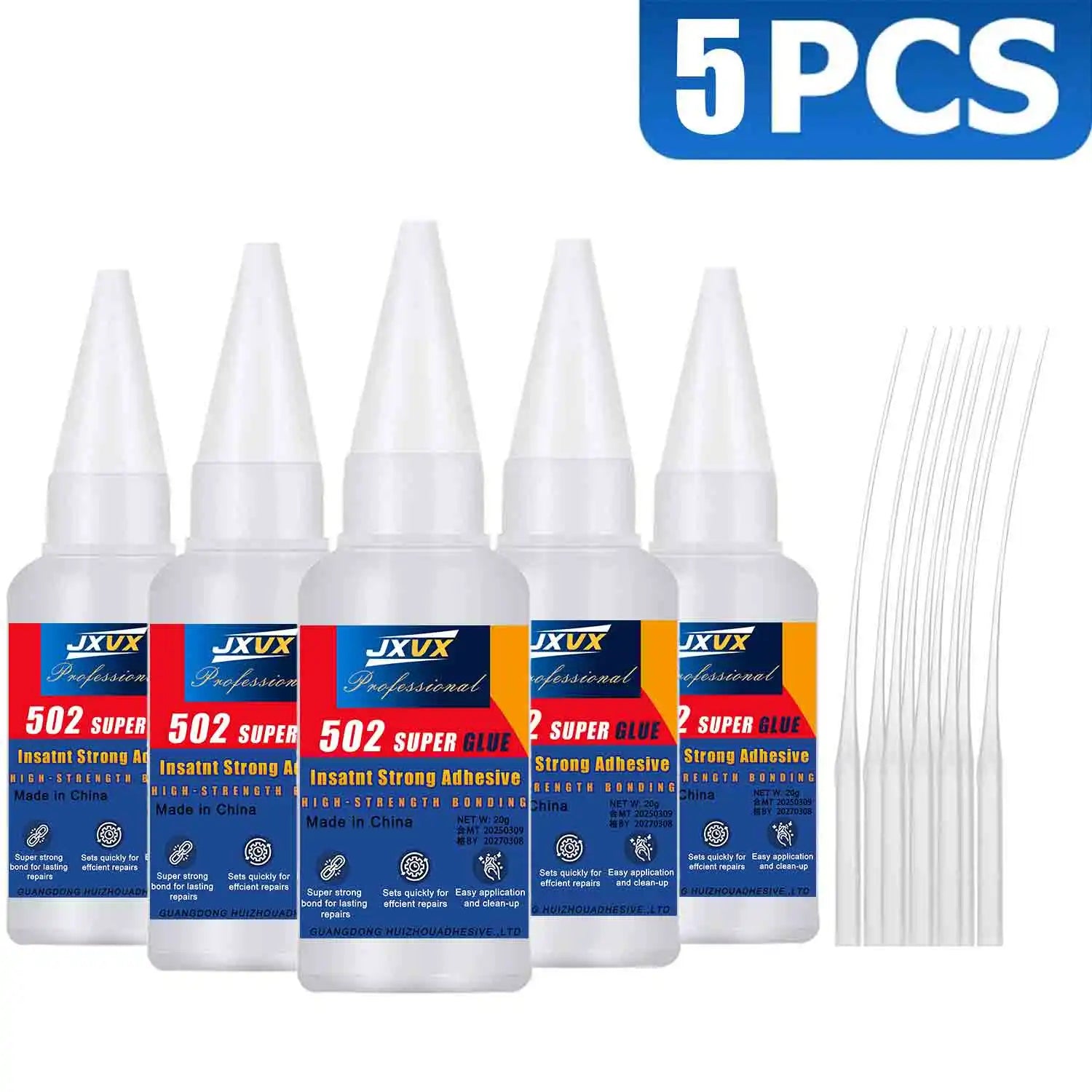 20g 502 Multi-Purpose Super Glue Instant Quick-drying Cyanoacrylate Waterproof Adhesive Leather Rubber Glass Wood Metal Strong Bond Liquid Glue Tool Includes precision dispenser 1-10pcs.