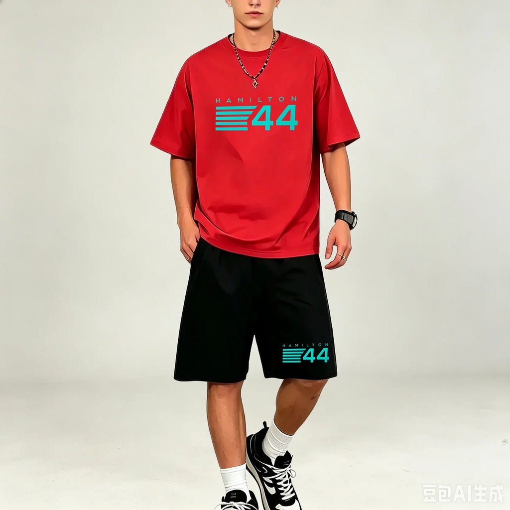 Hot‑selling Elastic‑Fabric Men T‑Shirt Set O‑Neck Short‑sleeve Tee And Casual Pocket‑Shorts Sets  TShirts Sets Athleisure Outfit