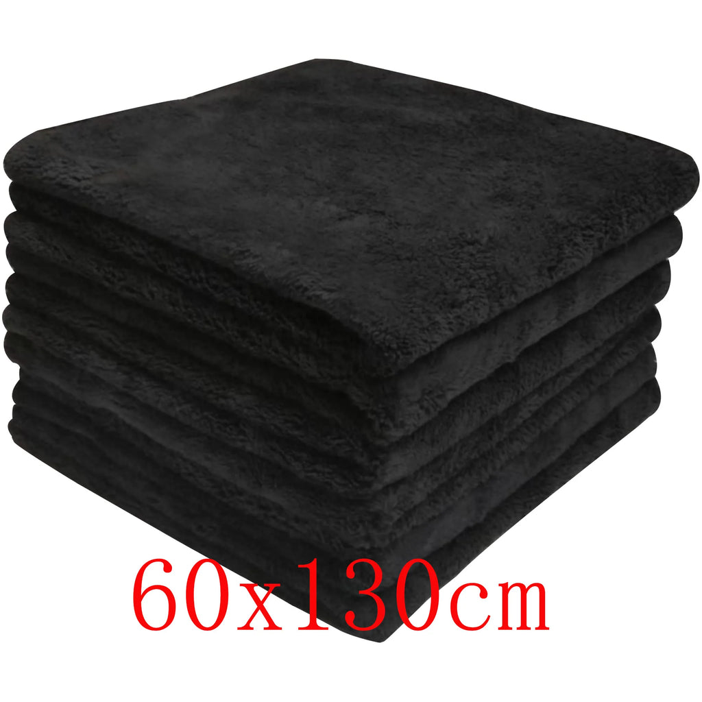 Microfiber Cleaning Towel Thicken Soft Drying Cloth Car Body Washing Towels Double Layer Clean Rags Super Absorbent Black 1PCS