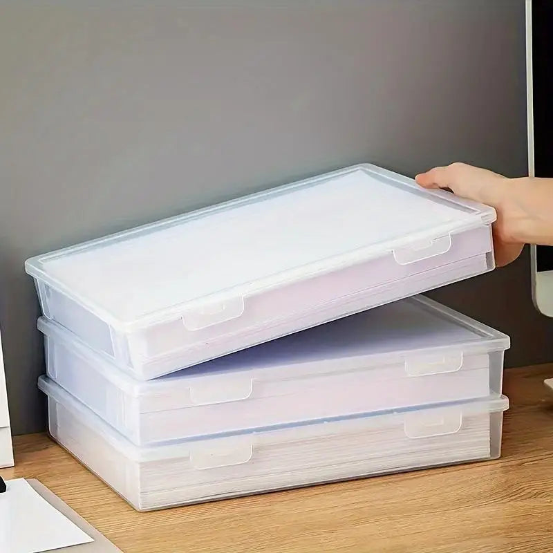 1Pcs A4 Size Clear File Organizer Boxes With Lids-Transparent Document Storage Containers For Office Home Organization
