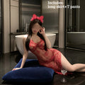 Purple Sexy Women Sheer Lace Slip Lingerie Set High Split Long Dress Cosplay Uniform Sleepwear Suitable for Small Bust Ladies