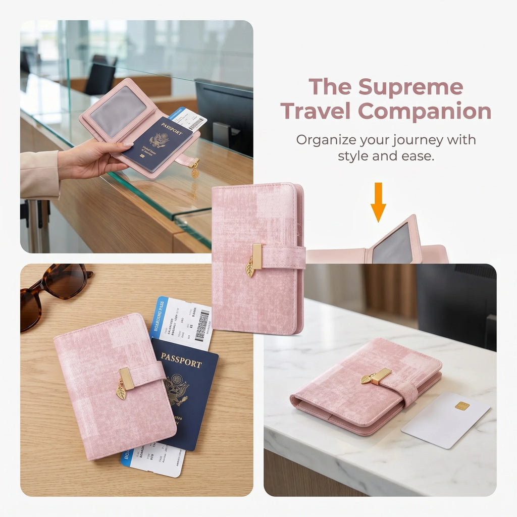 Pomelo Best Pink Plaid RFID Blocking Passport Cover Multi Card Slot Travel Wallet for Women