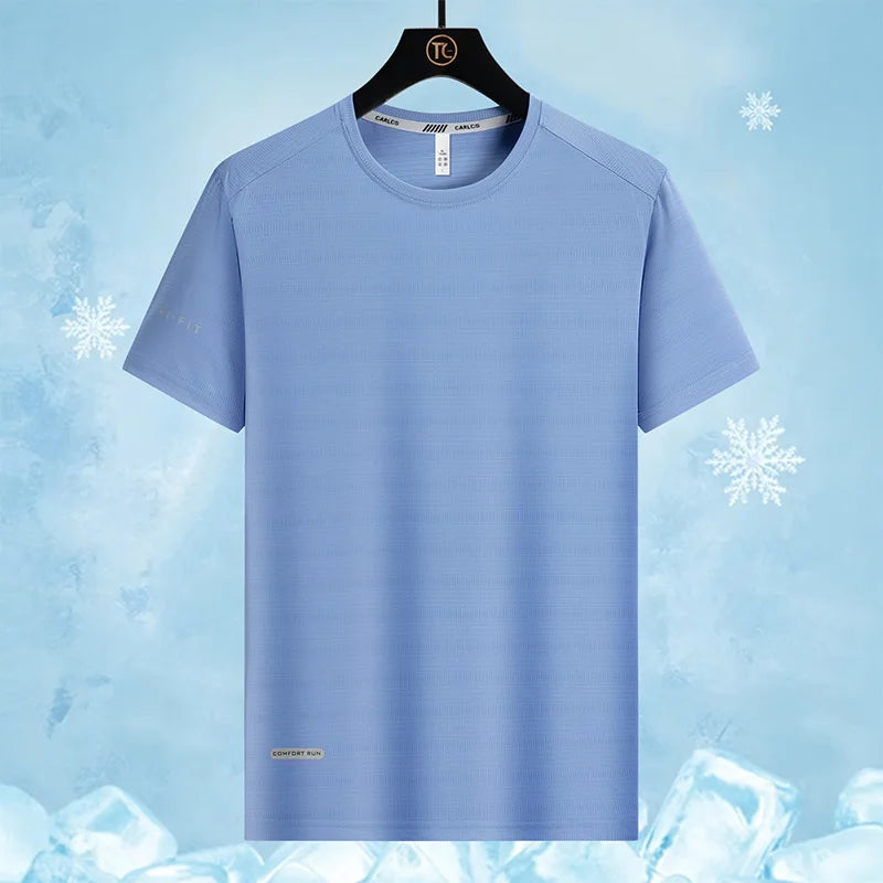 Summer Outdoor Mountaineering Hiking Sweat Absorbing Quick Drying Ice Silk T-shirt Fashion Trend Round Neck Short Sleeve T-shirt