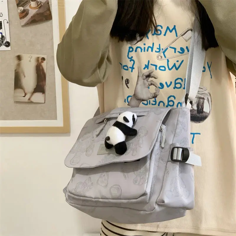 Retro teddy bear cute college style girl crossbody bag Japanese Ins student large capacity versatile mailman bag
