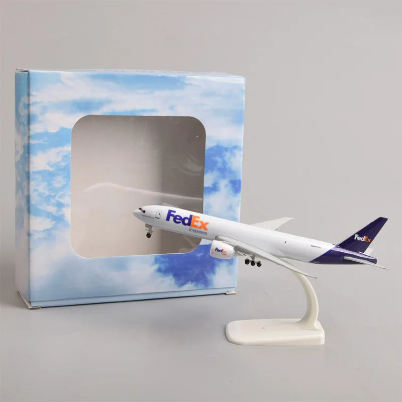 20cm Fedex Cargo B777 Airplane Model Metal Diecast Model Plane Kit with Stand for Adult Collection Display or Toy Gift