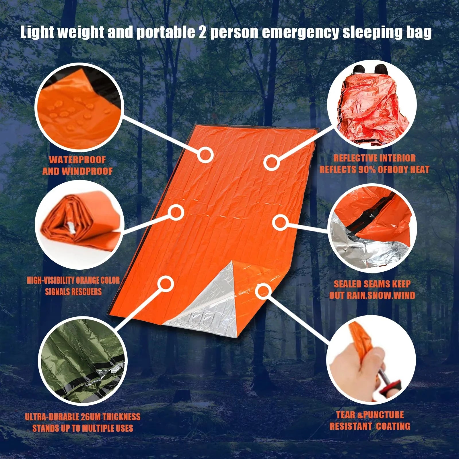 Portable Waterproof Emergency Survival Sleeping Bag Outdoor  Camping Gear Thermal Sack First Aid Rescue Kit Mylar Blanket