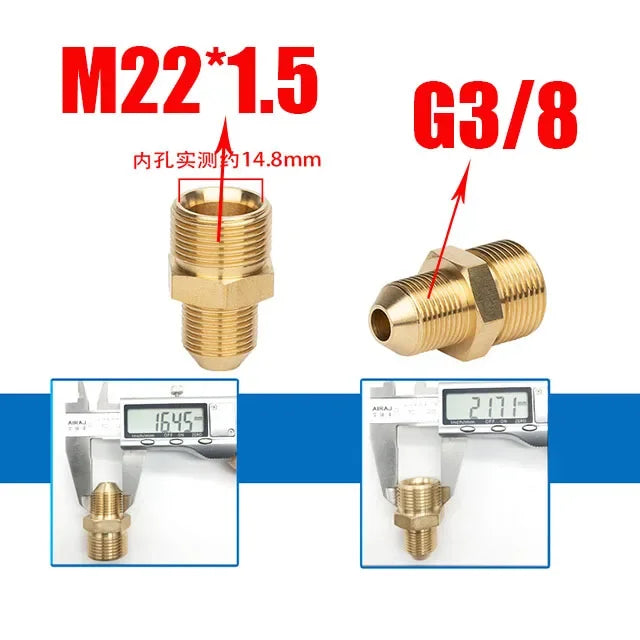 Reducing Brass Fitting 3/8" 1/2" M14 M18 M22 Thread Connector Male Female Adaptor Pressure Washer Gun Hose Connector