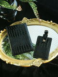 Personalized Custom initial Gloss Croc Texture Leather Passport Wallet with Luggage Tag Set Travel Suitcase Anti-Lost Tag
