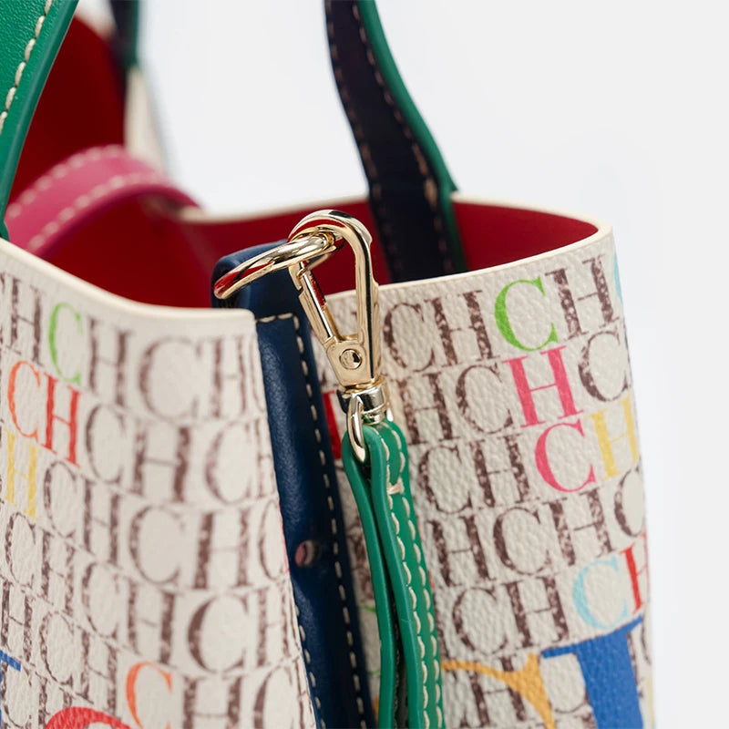 CH Letter Print Tote Bag Set 2 in 1 Large Capacity Women Handbag with Detachable Strap + Mini Clutch Casual Office Shopping Bag
