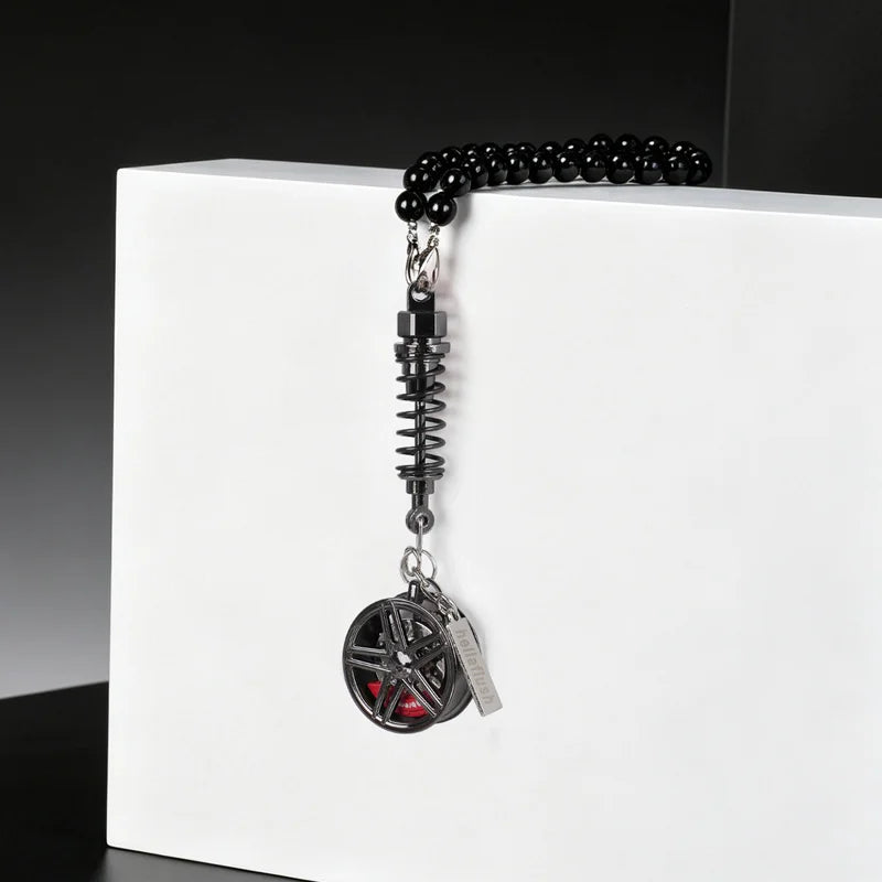 metal Car Mirror Rearview Pendant Auto Interior Decor Pendants Aluminum Wheel With Shock Absorber Ornament Hanging Accessories