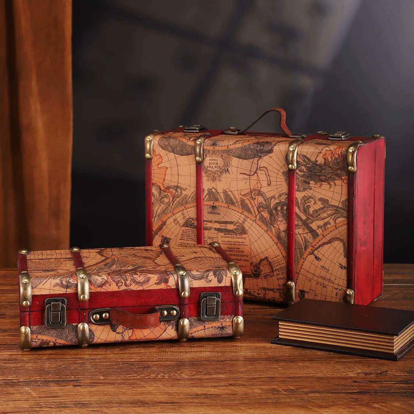 European Retro Leather Travel Suitcase Film and Television Shooting Prop Box Home Iscellaneous Storage Box