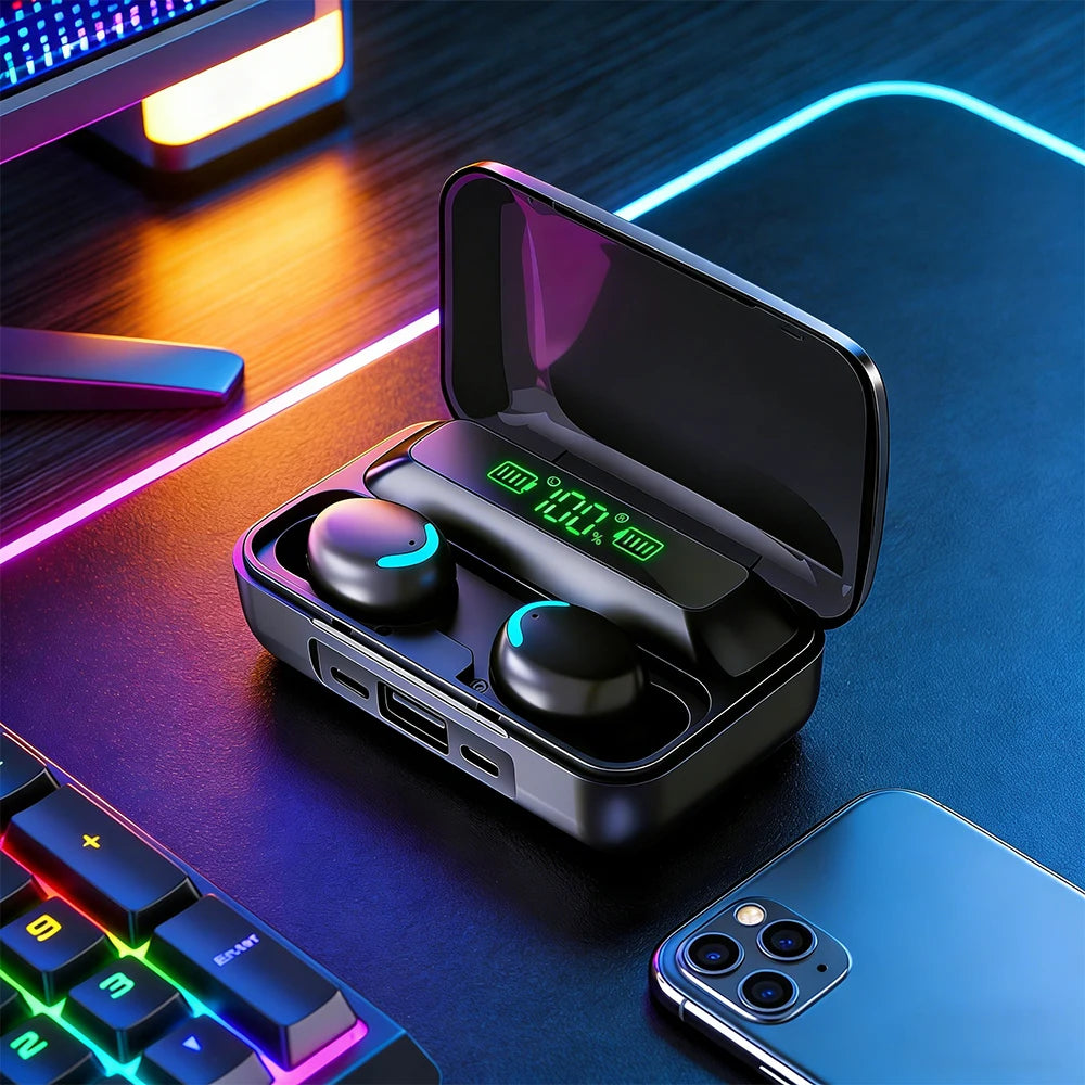 New TWS Bluetooth Earbuds 9D Noise Reduction Wireless Headset 600mAh Power Bank Charger Box LED Digital Display Touch Control