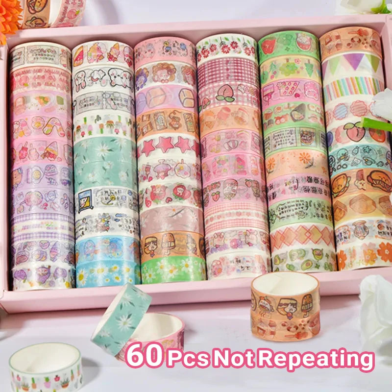 60 PCS/Set Cute Washi Tapes Japanese 1.5cm Adhesive Decorative Masking Tape Scrapbook Stationery Stickers School Supplies