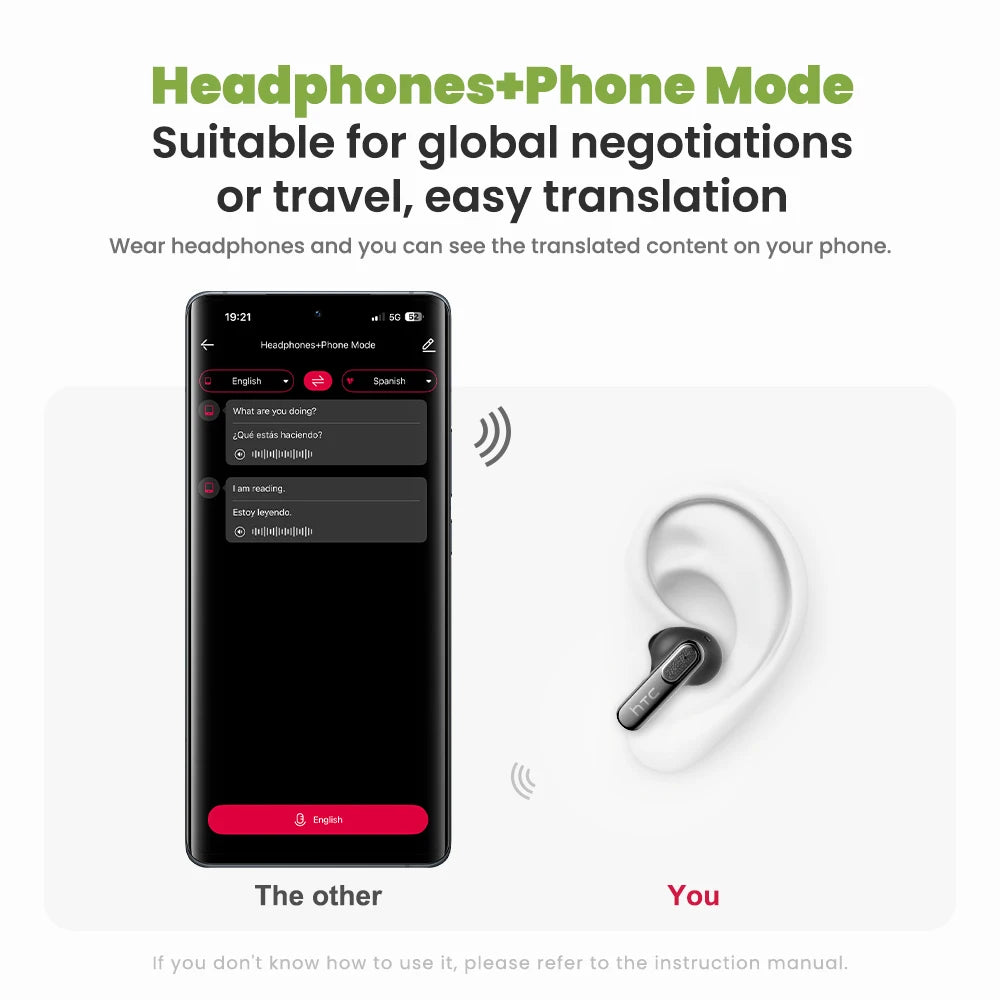 Bluetooth Headset AI Translation Real-time 134 Languages In-Ear Comfort Surround Sound for Travel Work HTC NE60 TWS Earbuds