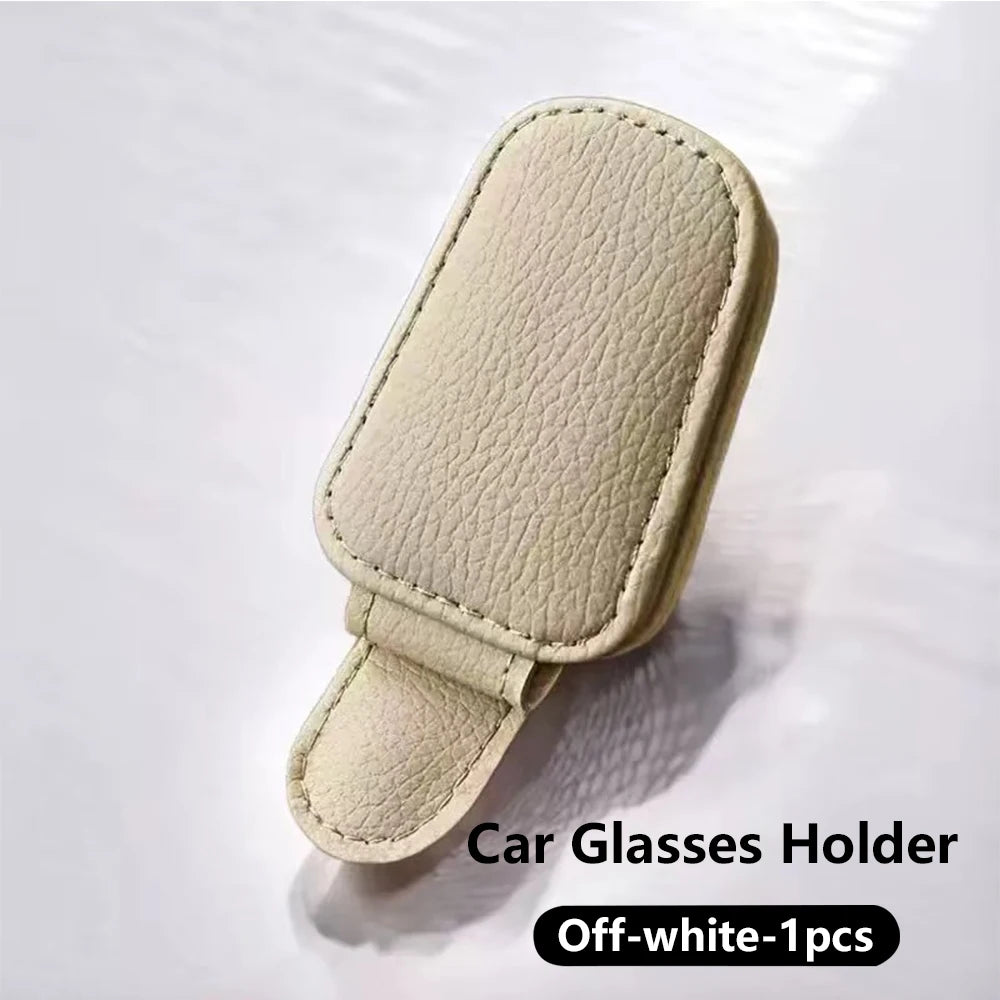 Magnetic Leather Car Sunglasses Holder, Universal Sun Visor Glasses Clip Card Ticket Storage Box Auto Interior Accessories 1PCS