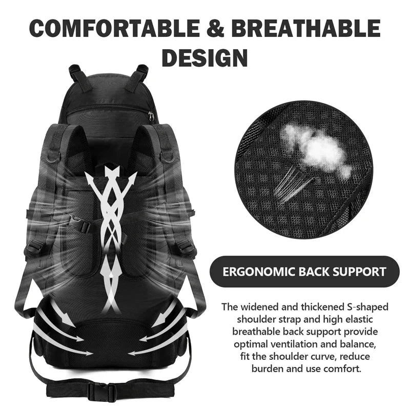 90L Waterproof Hiking Backpack Camping Rucksack Large Capacity Travel Outdoor Sports Bag for Trekking Backpacking and Adventure