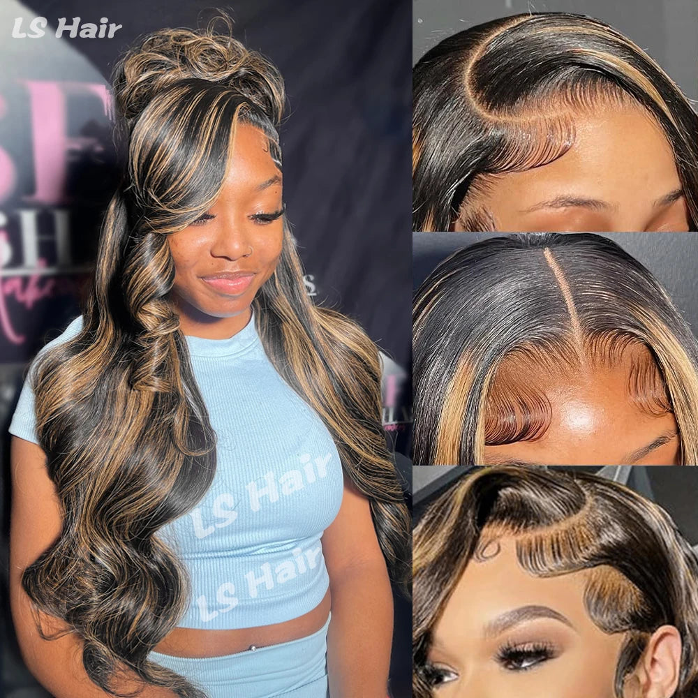 32 Inch Body Wave 1B/27 Highlight 13x6 Lace Frontal Wigs Human Hair Wig Brazilian 200 Density Colored Ombre Lace Wig For Women