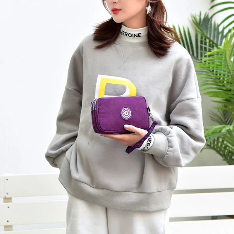 Stylish Jellyfish Print Triple Zipper Phone Bags, Compact Canvas Clutch Purse for Women’s Daily Essentials Casual Wallets Use