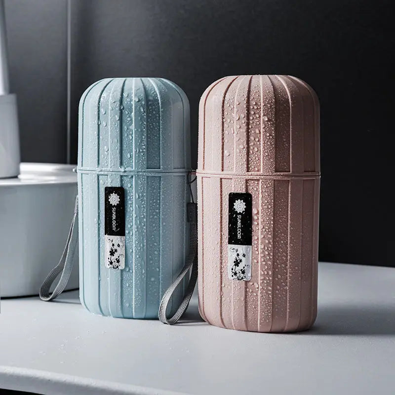 Travel Mouthwash Cup Portable Cute Essential for Business Trips Toothbrush Case with Lid Multifunctional Storage SetB