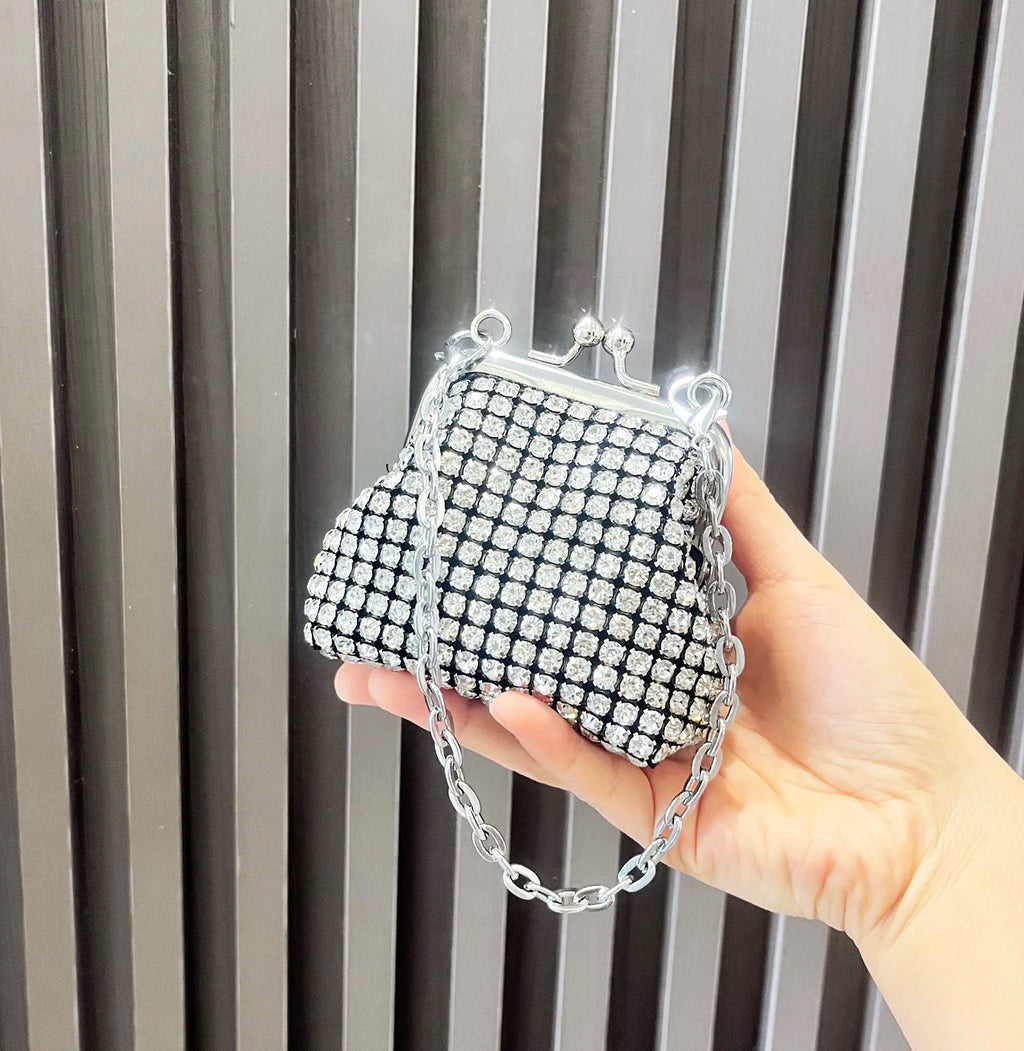 Mini Small Bag Shiny Rhinestone Coin Purse Short Chain Coin Bag handmade Small Card Bag handmade Woman's purse handmade bag