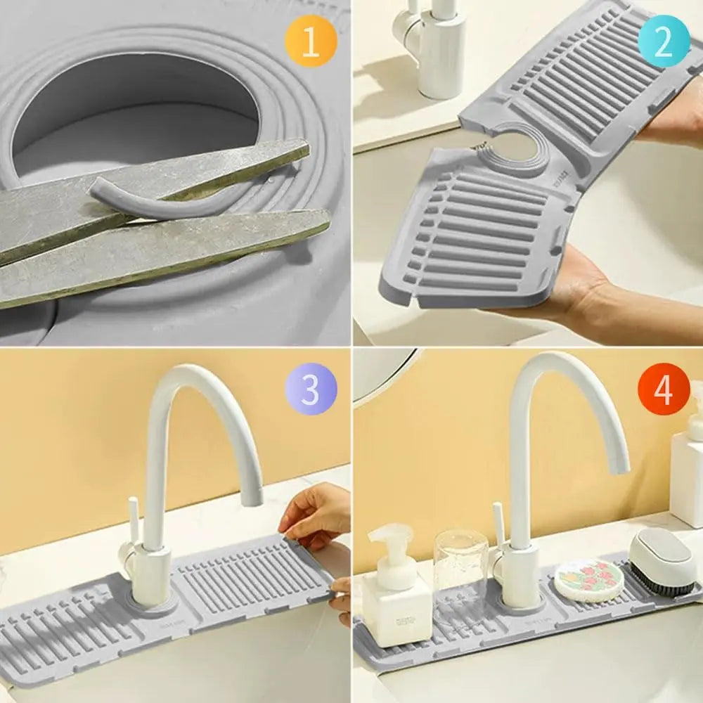 Faucet Mat for Kitchen Sink Silicone Draining Mat Fast Drying Stone Sink Tray Kitchen Accessories for Countertop Drain Rack
