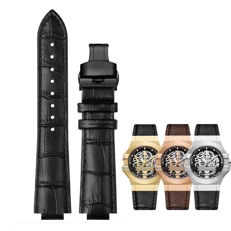 For Maserati Genuine Leather Watch Band R8821108025 R8821108039/8038/8035/8025 Trident Raised Mouth Strap Watchband 21mm 24mm
