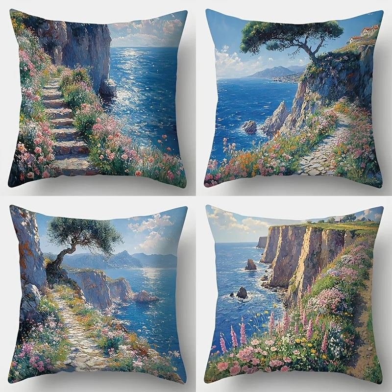 4-piece art-themed pillowcase set, perfect for home and sofa decor (insert not included).
