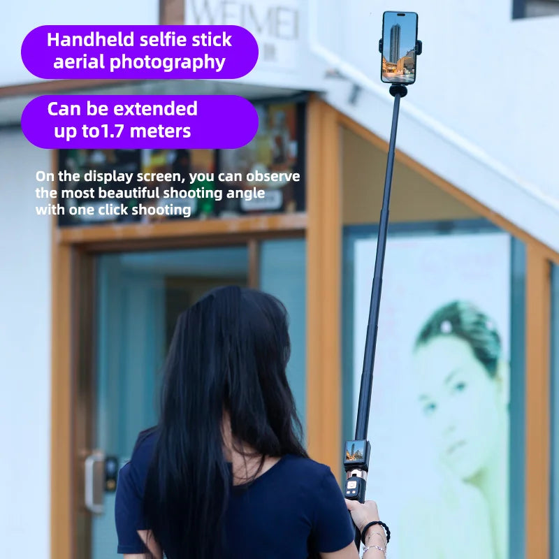 CL10 Selfie Stick Tripod Stand with Small Screen Casting Selfie Monitor with Remote Control Extendable Tripod for Smartphone