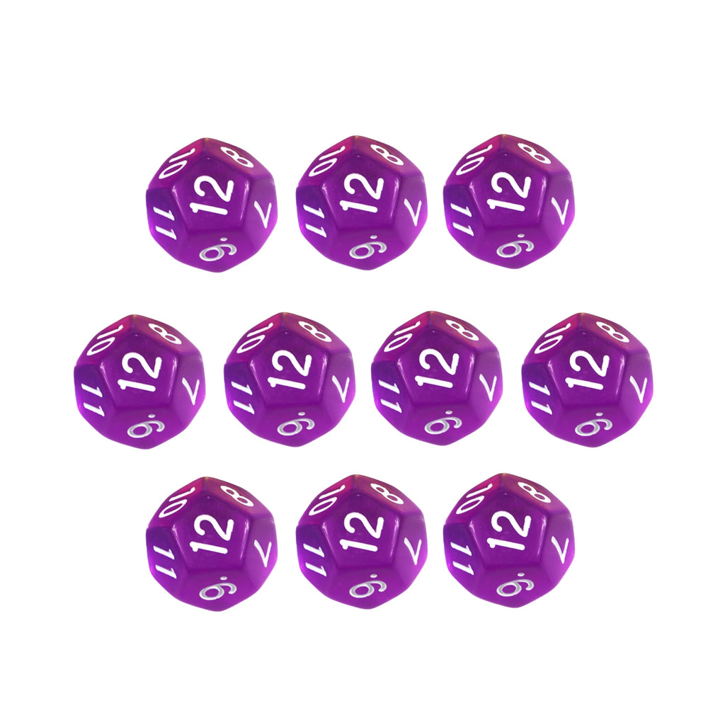 10Pcs 12 Sided Transparent Color Dice Set, Plastic D12 for Role Playing Board Games - Gaming Accessories