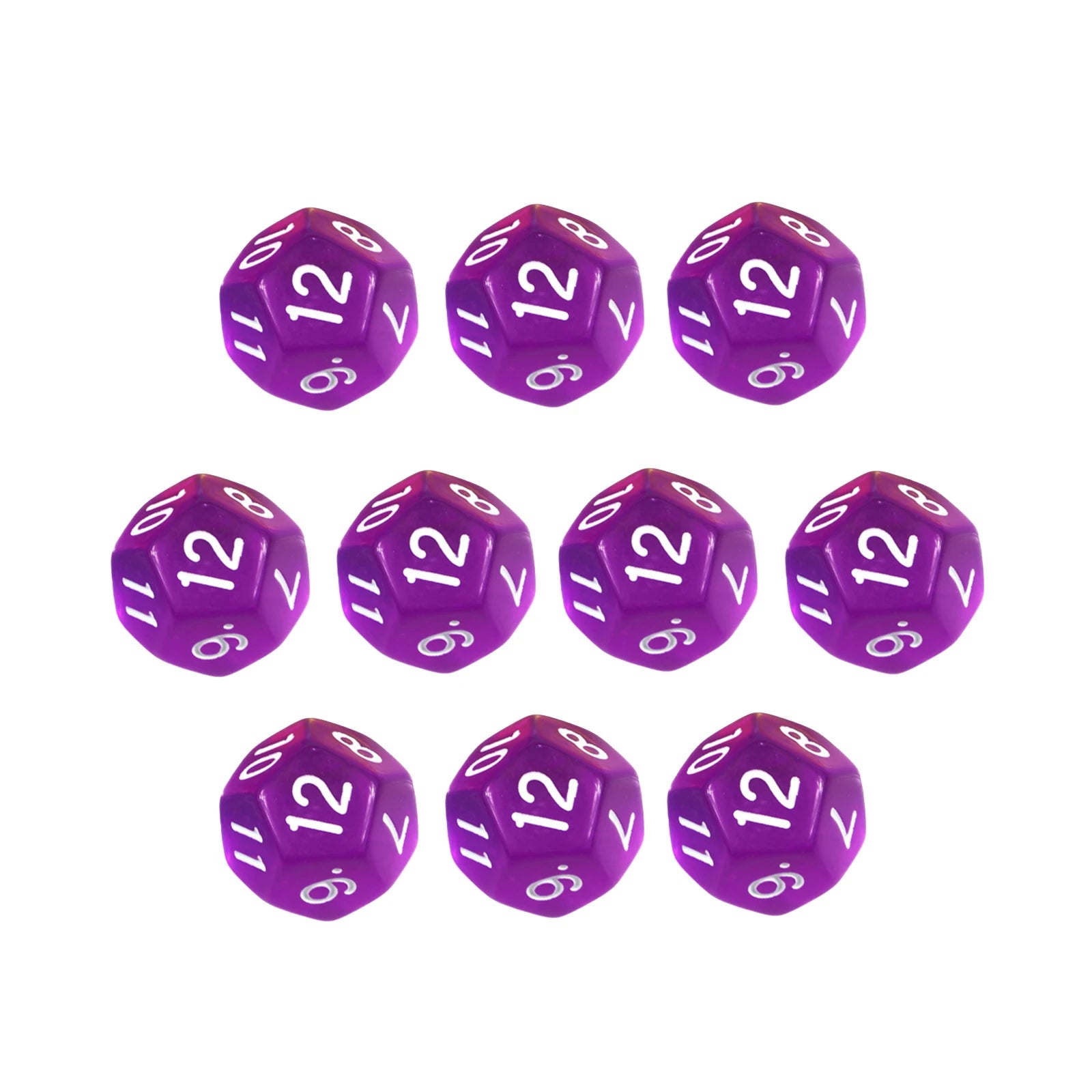 10Pcs 12 Sided Transparent Color Dice Set, Plastic D12 for Role Playing Board Games - Gaming Accessories
