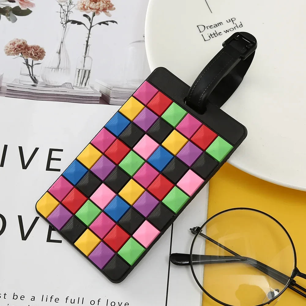 1PCS Geometric Soft Silicone Luggage Tags Suitcase ID Addres Name Holder Baggage Tag Label Travel Accessories Luggage Tags