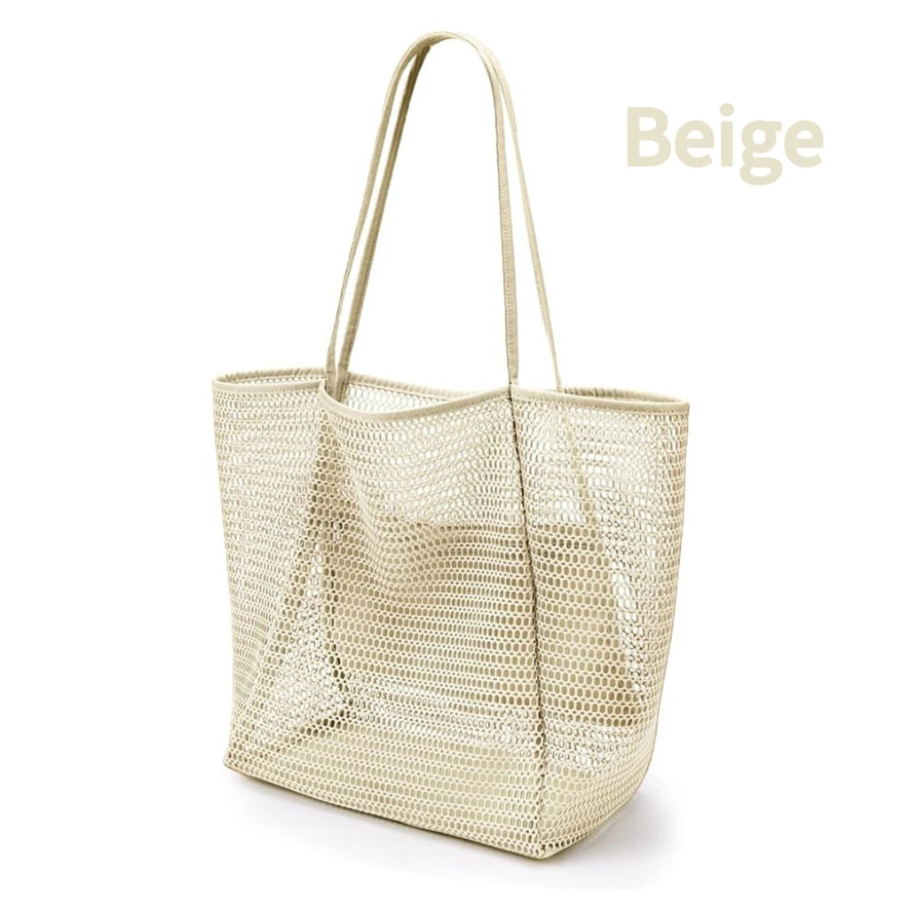Large Capacity Mesh Beach Tote Bag Breathable Open Net Sand Drain Grocery Shopping Picnic Summer Shoulder Handbag for Women
