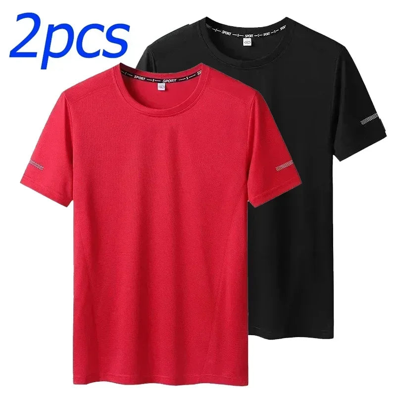 1/2pcs Plus Size Men's T-Shirts Quick Dry Short Sleeves Tees Gym Jerseys Fitness Trainer Running Tops Sportswear Male Clothing