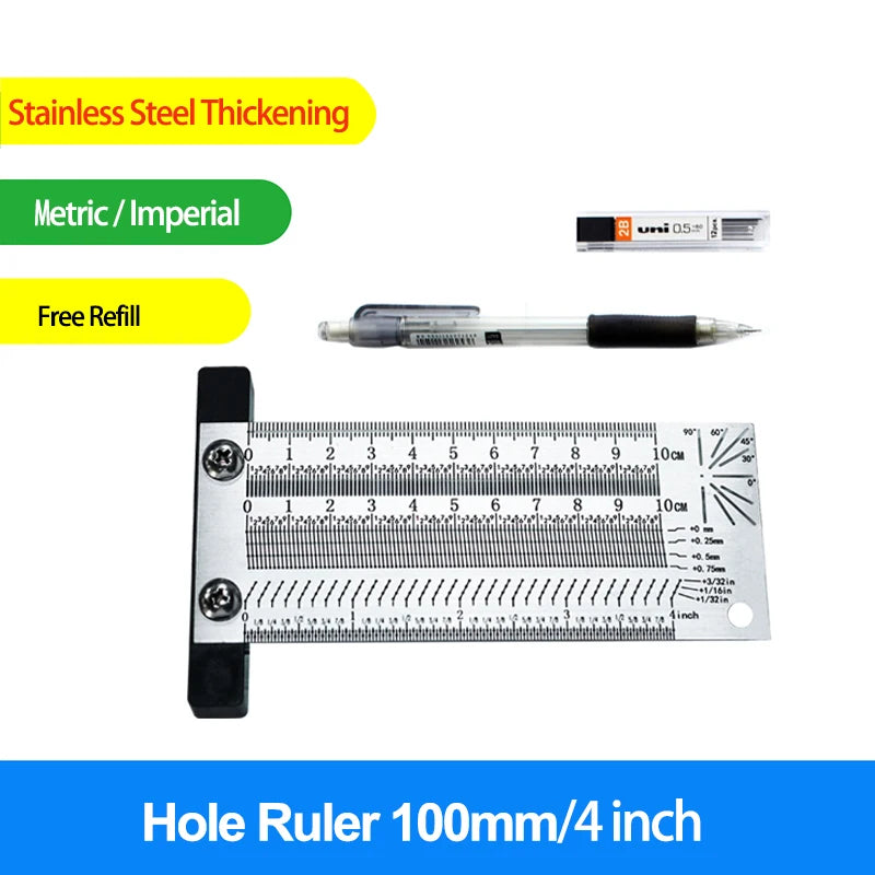 High-Precision Scale Ruler T-Type Hole Ruler Stainless Woodworking 100mm 200mm Scribing Mark Line Gauge Carpenter Measuring Tool