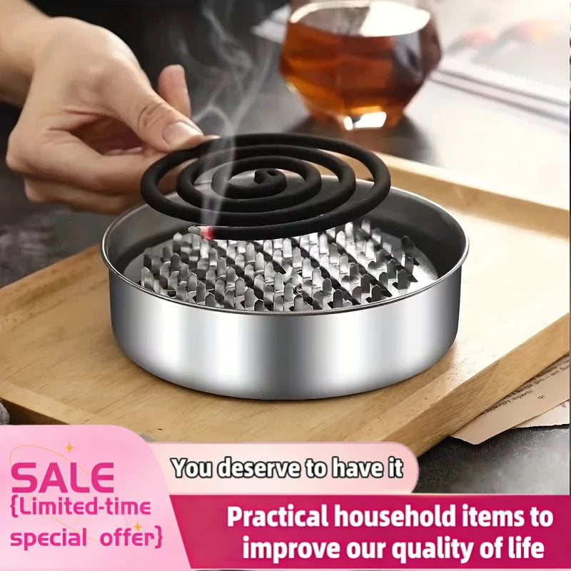 Stainless Steel Mosquito Coil Tray With Cover Large Portable Mosquito Coil Holder Box Anti-Mosquito Spiral Incense Coil Burner