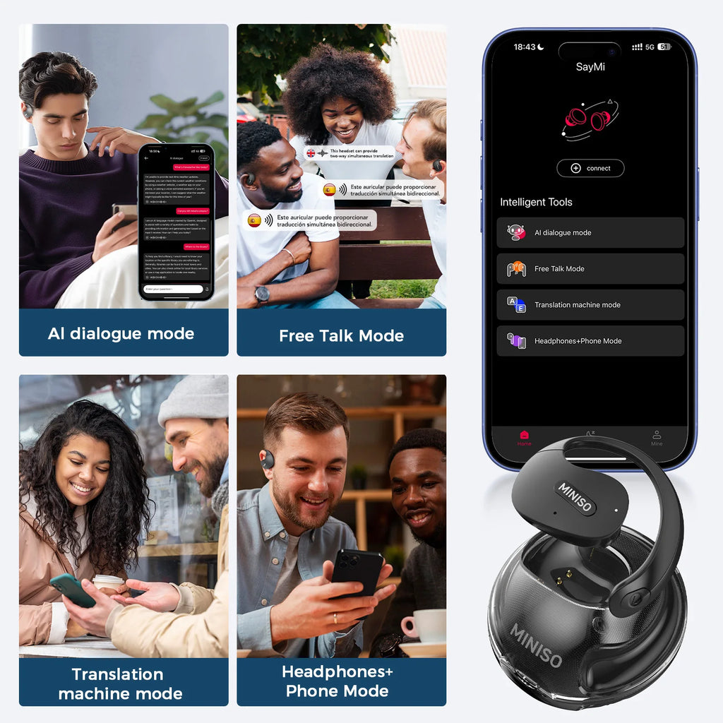 Translator MINISO X15Pro 5.4 Bluetooth Headset Translation Earphones Wireless Headphones Office Travel,ASMR Headset APP