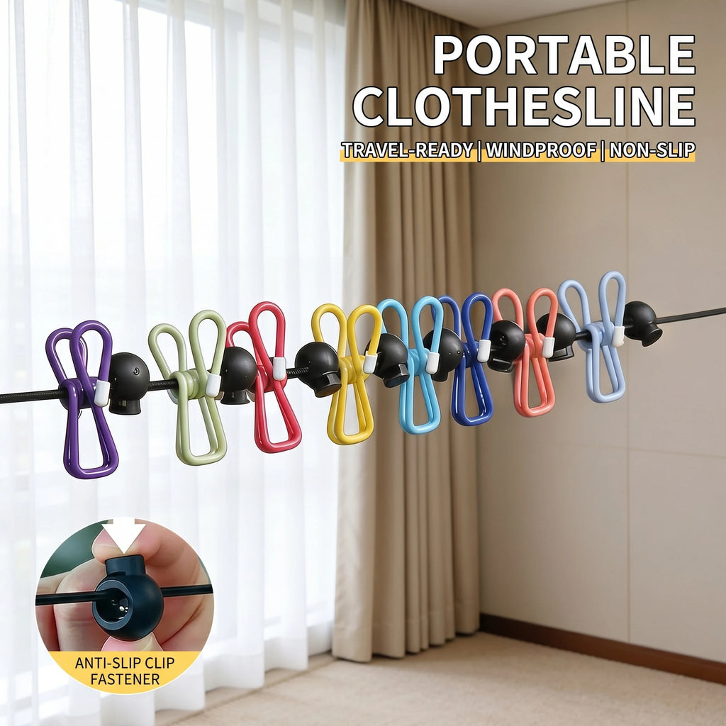 Travel Clothesline Clothes Line with 12 Clothes Clips Corde a Linge Voyage Camper Essentials for Travel/Courtyard/Balcony/Hotel