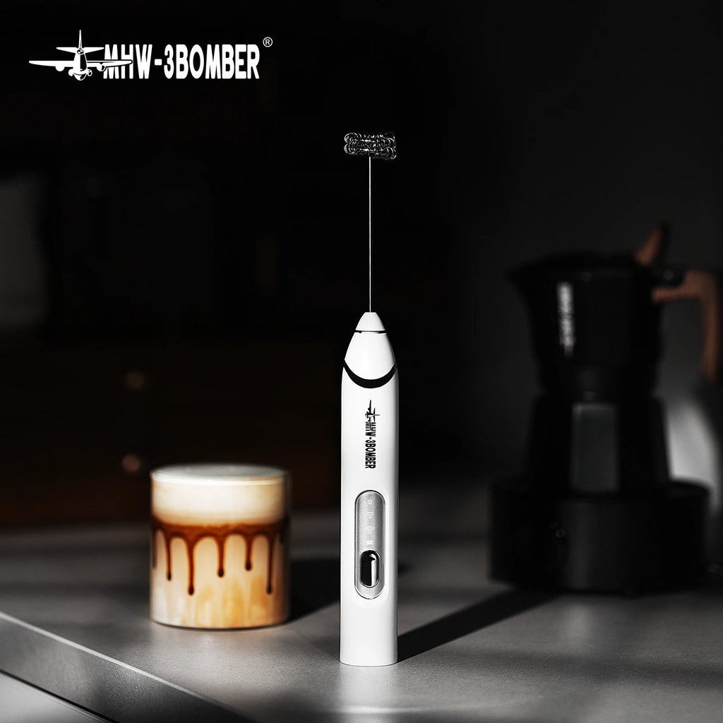 MHW-3BOMEBR Rechargeable Milk Frother Handheld Electric Foam Maker Stainless Steel Whisk Drink Mixer Foamer for Latte/Cappuccino